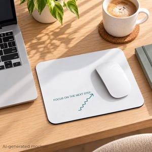 Motivational Mouse Pad, Focus on Next Step, Minimalist Teal Desk Accessory, Entrepreneur Gift