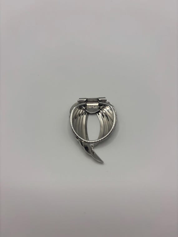 Signed Jeri-Lou Silver Tone Wing Scarf Clip, Mid-Century Angel Wing Holder View 2