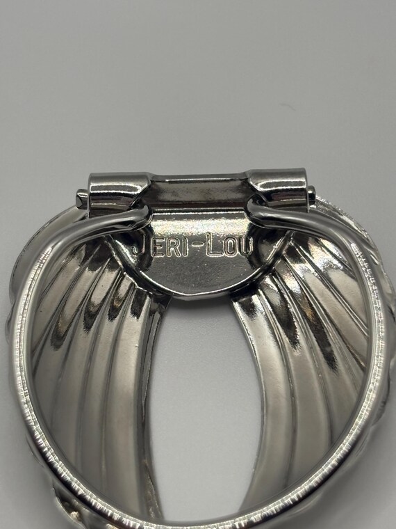 Signed Jeri-Lou Silver Tone Wing Scarf Clip, Mid-Century Angel Wing Holder View 3