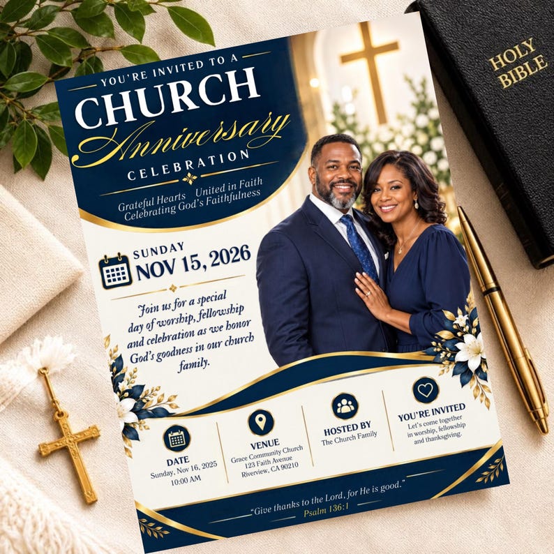 Church Anniversary Flyer Template, Editable Canva Pastor Anniversary ...