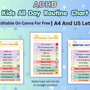 Kids Routine Chart, ADHD Visual Schedule, Morning Afternoon Night Planner (Canva Template)