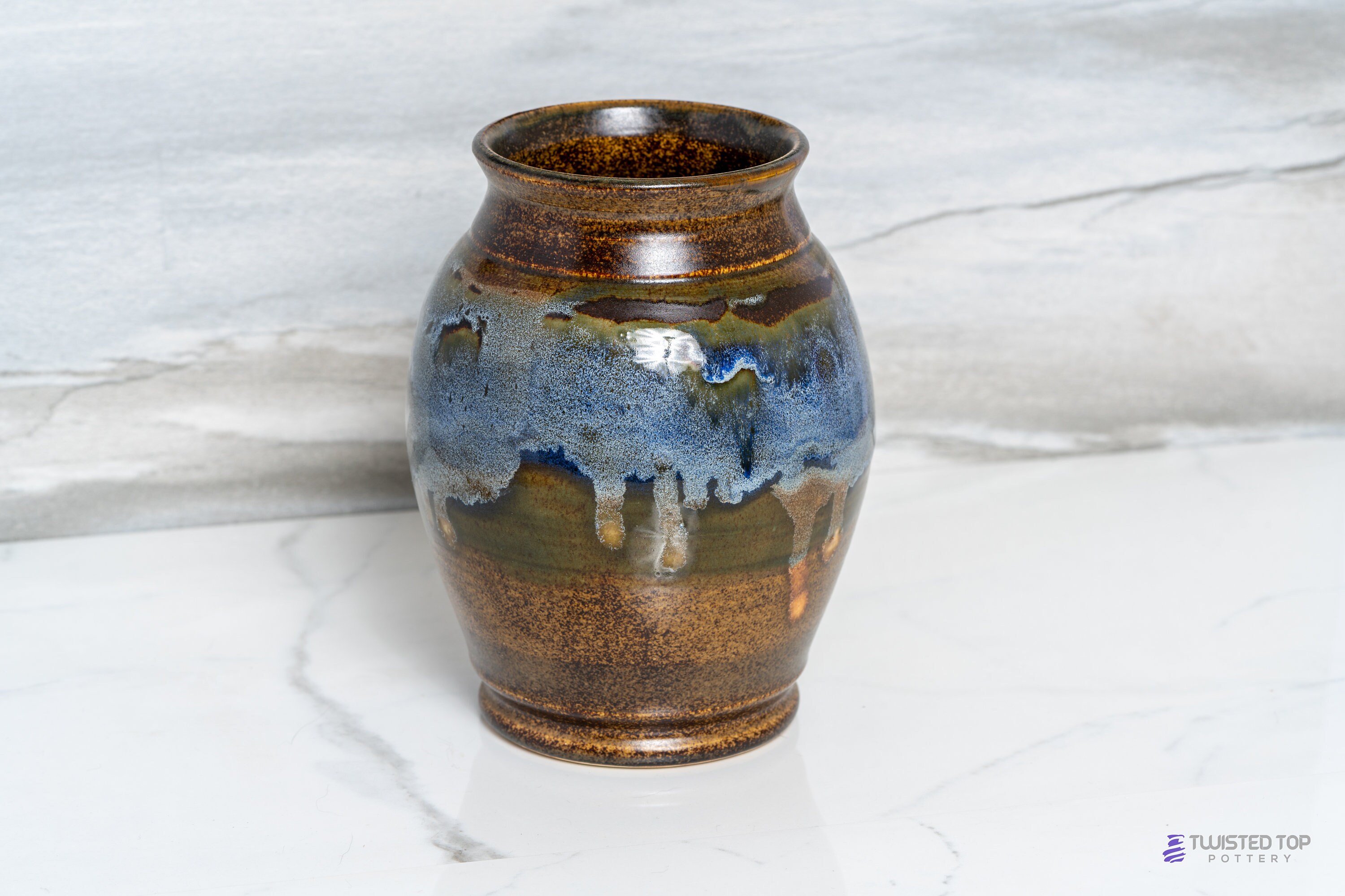 Large Brown and Blue Ceramic Vase Etsy