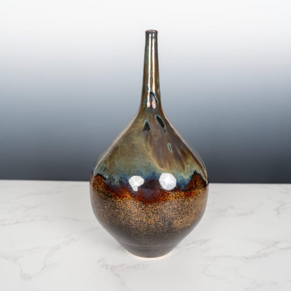 Handmade Tenmoku Pottery Bottle