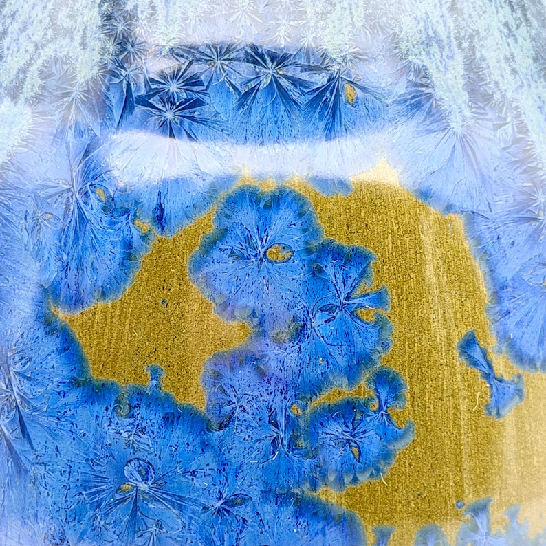 Crystalline Glaze Vase — Blue & Gold by Mark Barta, showing a unique crystalline glaze pattern