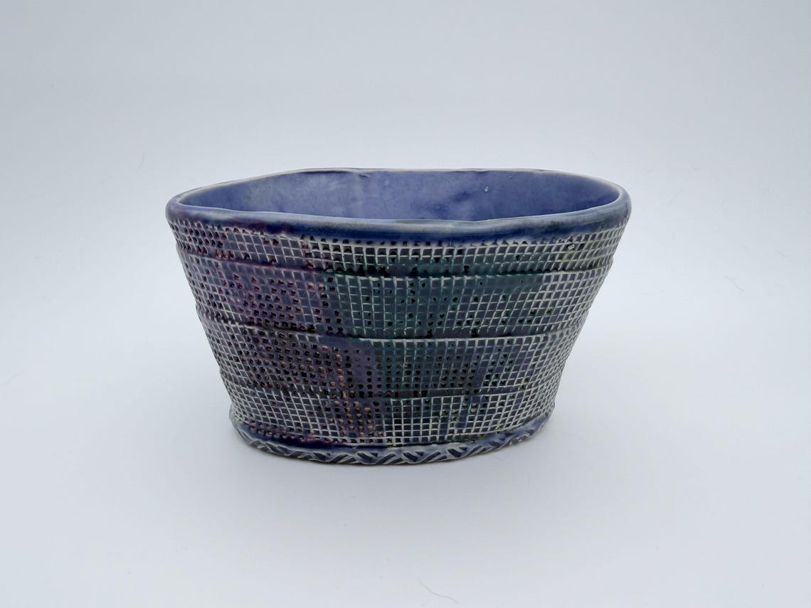 Small Textured Blue Ceramic Bowl by Mark Barta — view 1
