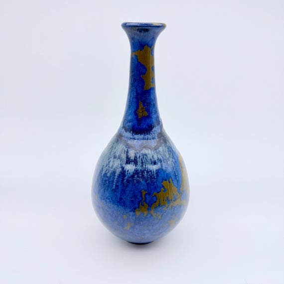Crystalline Glaze Vase — Blue & Gold, view 4
