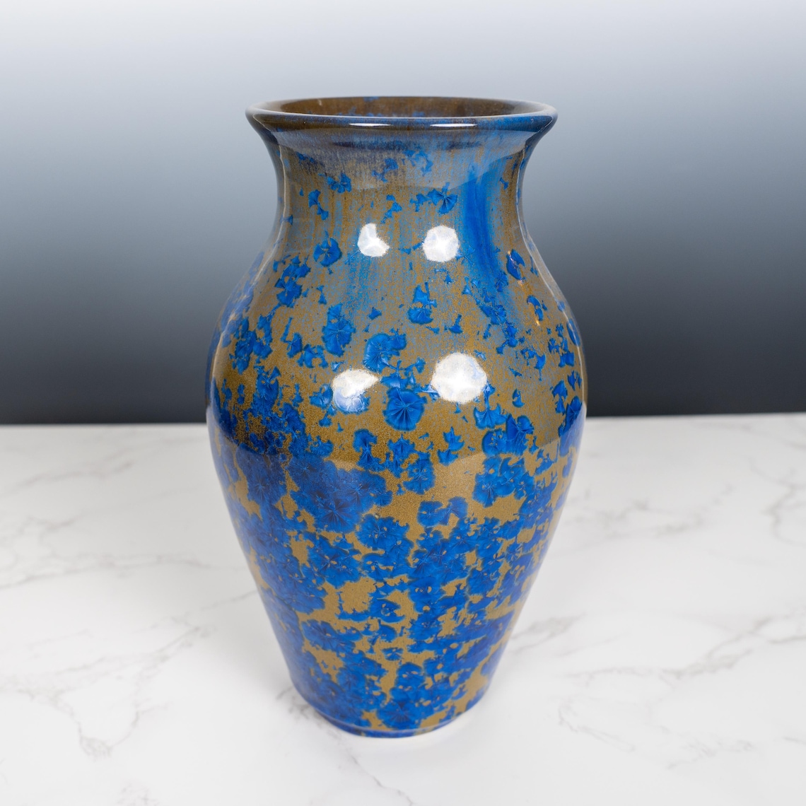 Blue and gold crystalline-glazed ceramic vase by Mark Barta