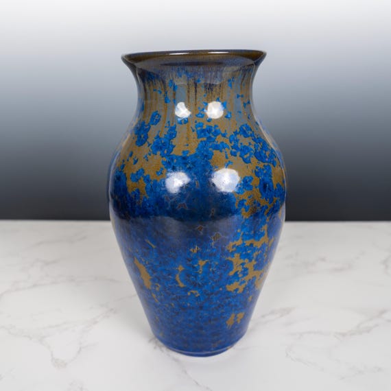 Handmade Crystalline Glaze Vase — Blue & Gold, view 4