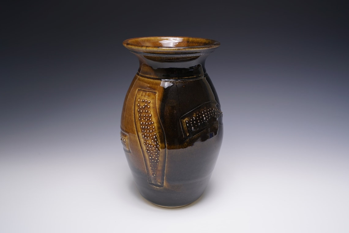 Large Raised-Dot & Carved Vase by Mark Barta — full view