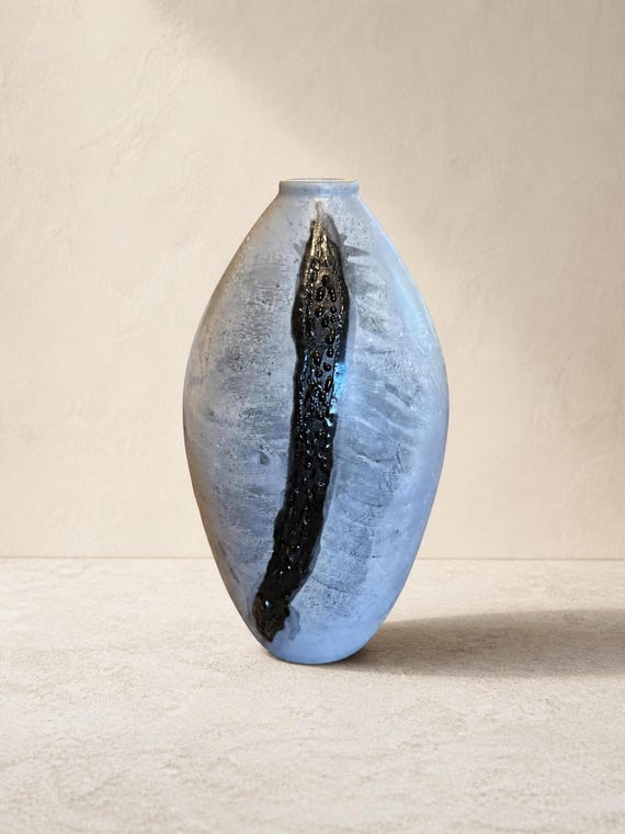 Wheel-Thrown Gray & Black Vase by Mark Barta