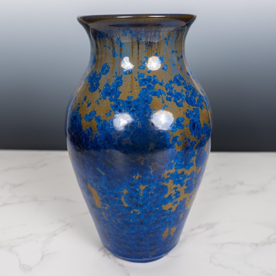 Handmade Crystalline Glaze Vase — Blue & Gold, view 2