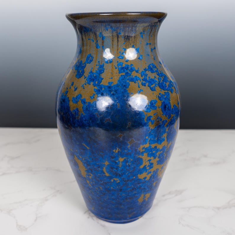 Handmade Crystalline Glaze Vase — Blue & Gold by Mark Barta — detail view 2