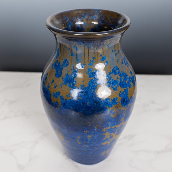 Handmade Crystalline Glaze Vase — Blue & Gold, view 5