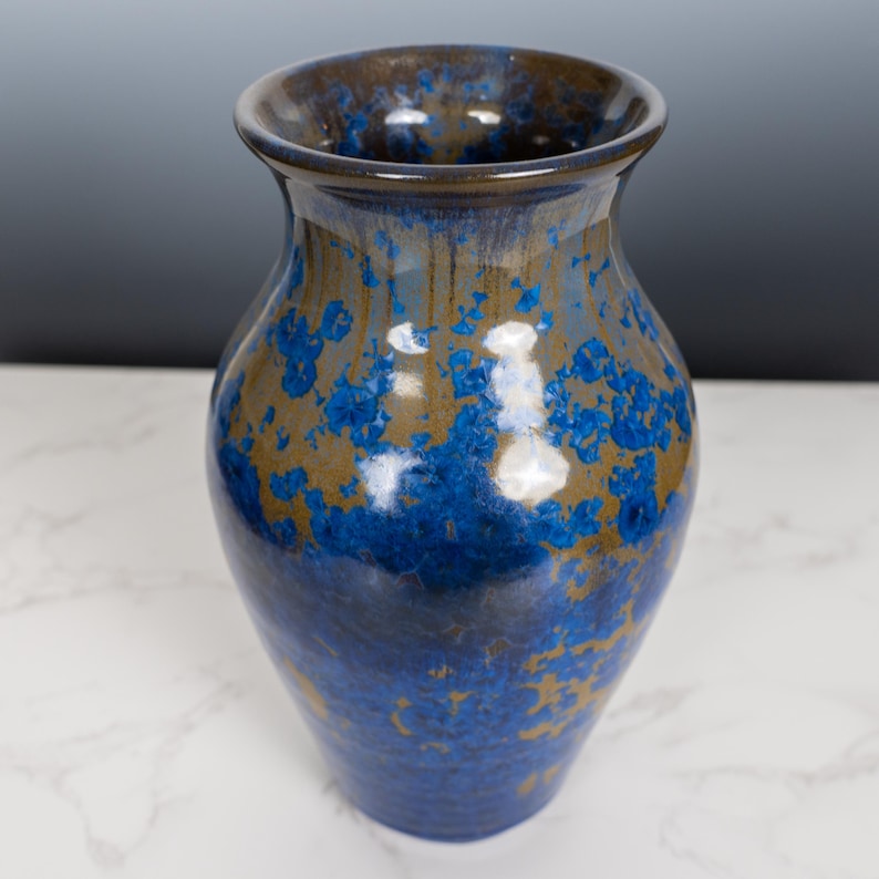Handmade Crystalline Glaze Vase — Blue & Gold by Mark Barta — detail view 5