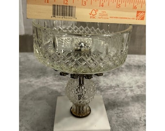 Compotera de cristal vintage con base de mármol y detalles de latón. Centro de mesa. GM 2