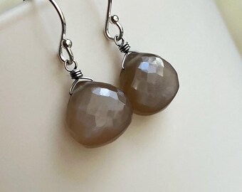 Coffee Moonstone Earrings // Clover Blue Jewelry // Minimalist Earrings // Unique Moonstone Colors