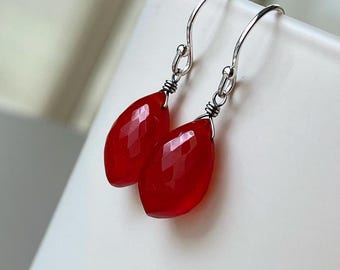 Bold Carnelian Gemstone Earrings, Oxidized Sterling Silver