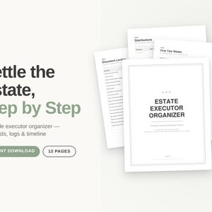 Estate Executor Checklist Printable, Probate Organizer PDF, After Death Planner, Asset Inventory & Estate Expense Tracker, Executor Binder