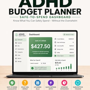 ADHD-budgetplanerare-app | Offline Safe-to-Spend-instrumentpanel, räknings- och sparspårare, verktyg utan prenumeration