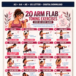 Arm Workout Printable Bundle, 20 Toning Exercises, 20 Day Sculpt Plan PDF, Home Fitness Chart and Progress Tracker Download