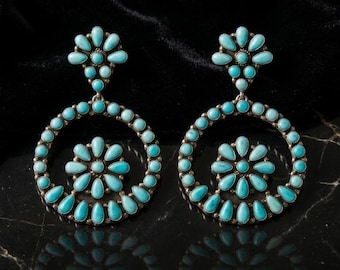 Natural Turquoise Earrings 925 Sterling Silver Boho Western Dangle Statement Jewelry Vintage Gift for Her