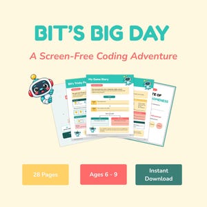 Unplugged Coding Activities Kids Ages 6-9 | Printable Bundle with Game Planner | Homeschool STEM | Screen-Free Worksheets | Digital