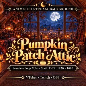 Animated Stream Background, Pumpkin Patch Attic Halloween, Seamless Loop MP4 + PNG, Cozy Autumn Room, Fall Stream BG, VTuber Twitch OBS