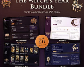 Witch's Year Bundle: Digital Grimoire, Shadow Work Journal, Tarot & Moon Planner (Digital Download)