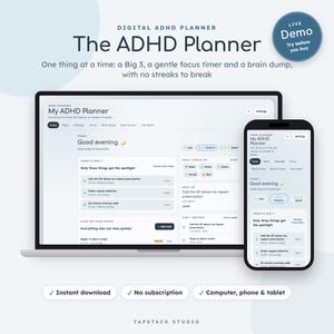 ADHD Planner Digital Dashboard | Focus Timer, Brain Dump, Routine Tracker (Digital Download)