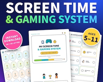 Bildschirmzeit- und Spielesystem für Kinder | Druckbarer Familienplan (5-11 Jahre)