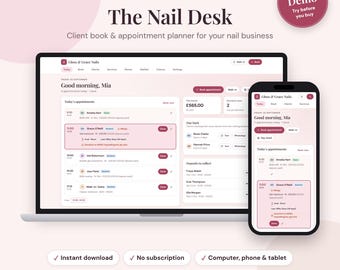 Kundenbuch und Terminplaner für Nageldesigner | Salonaufzeichnungen, Einnahmenverfolgung (Digitaler Download)