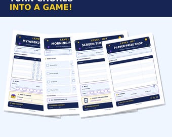 Aufgabenplan für Kinder im Gaming-Bereich | Druckbares Level-Up-XP-Belohnungssystem & Bildschirmzeit-Tracker