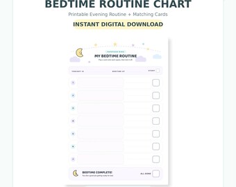Abendroutine-Plan für Kinder | Ausdruckbare Bildcheckliste und visuelle Abendplankarten