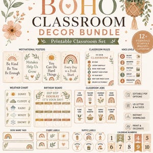 Boho Neutral Klassrumsinredningspaket, Utskrivbara Essentials (Digital Nedladdning)