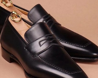 Mocassins en cuir, chaussures habillées classiques, chaussures formelles à enfiler