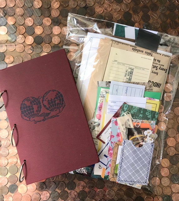 Junk Journal Starter Kit-Journal with vintage book cover and bag of 75 pieces of ephemera
