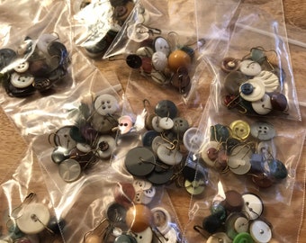 Vintage button charms made with bronze bulb pins. Makes great junk journal jewelry. 12 pieces assorted