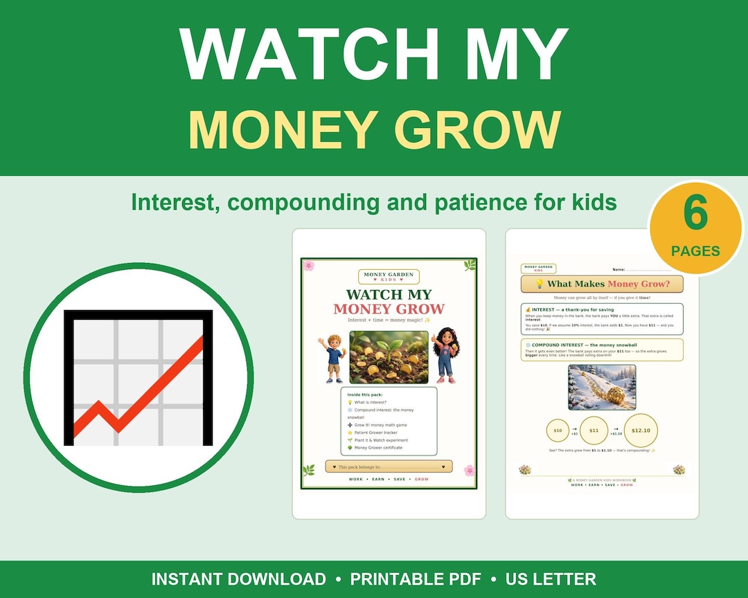Compound Interest for Kids Printable, How Money Grows Worksheets, 6 ...