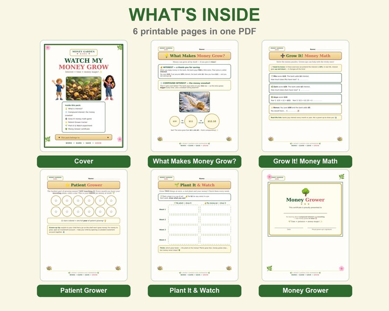 Compound Interest for Kids Printable, How Money Grows Worksheets, 6 ...