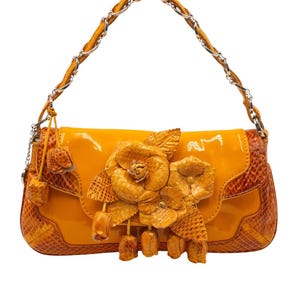 Rare Vintage Tosca Blu Orange Patent Leather Python Handbag Italian Designer Floral Y2K Collectible Bag