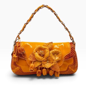 Rare Vintage Tosca Blu Orange Patent Leather Python Handbag Italian Designer Floral Y2K Collectible Bag