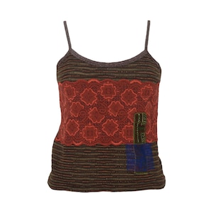 Vintage Save the Queen Lace Cami Top Brown Orange Y2K Italian Designer Patchwork Embroidered Tank 2000s