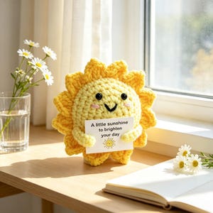 Emotional Support Sun Crochet Toy: Handmade Positive Affirmation Desk Ornament
