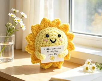 Emotional Support Sun Crochet Toy: Handmade Positive Affirmation Desk Ornament