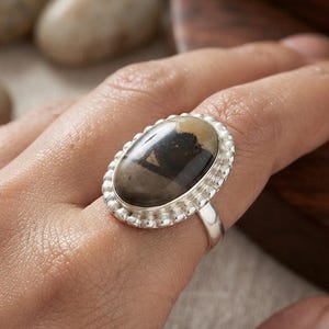 12x19mm Oval Jasper Gemstone Ring, Handmade 925 Sterling Silver Ring, Natural Jasper Statement Ring, Boho Gemstone Jewelry, Size US 7.5