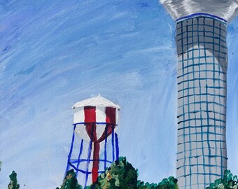 Idaho Falls Water Tower Art Postcard, Impressionist Cityscape Painting (6x4)