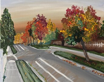 Autumn Road Postcard, Impressionistic Fall Landscape, Idaho Falls Sunset (4x6 Art)
