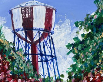 Water Tower Postcard, American Landscape Art, 4x6 Painted Scenic Postcard