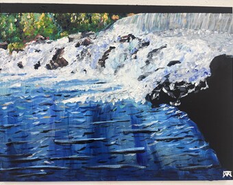 Impressionist Waterfall Postcard, Blue River Landscape Art (4x6)