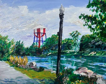 Impressionist Water Tower Postcard, Idaho Falls River Landscape Art (6x4)
